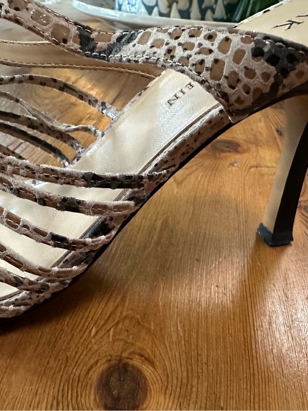 Anne Klein Beige Snake-Print Strappy Heel Sandals - Picture 4 of 7